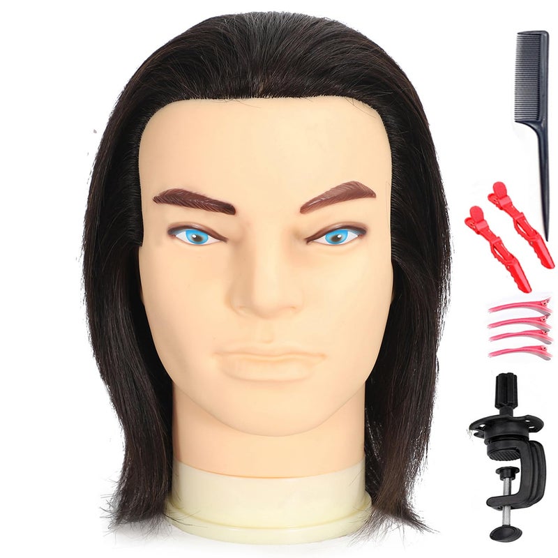 simnient Barber Male mannequin Head Human Hair 12'',training Manikin Head Doll Head for Hairdresser Cutting & Styling, Cosmetology Training Doll Head with Clamp Stand - Image 1